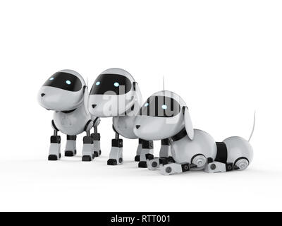 3D-Rendering Group der Hund Roboter auf weißem Hintergrund Stockfoto