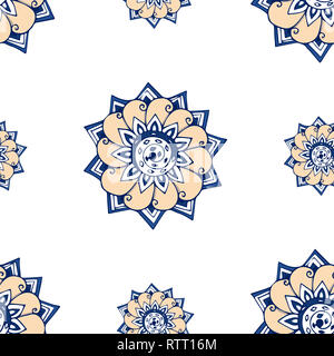 Fraktale blaue Blüten. Eine elegante helle Abbildung mit Blumen. Muster für die Gestaltung von Stoff, Tapeten. Auf weissem Hintergrund Stockfoto