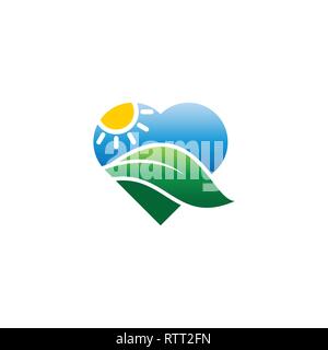 Liebe und Blatt Landschaft Illustration. Natur Logo. logo Vorlage einsatzbereit Stock Vektor