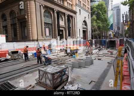 Sydney, Australien Nov 4th, 2018: Light Rail Bau nähert sich der Fertigstellung für den Abschnitt zum unteren George Street in der Nähe des Circular Quay. Stockfoto