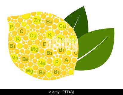 Zitrone Vorteile. Vitamine und Mineralien von Zitrone. Infografiken Nährstoffe in Zitrone Obst. Vector Illustration Zitrone, Vitamine, gesunde Ernährung, Nährstoffe Stock Vektor