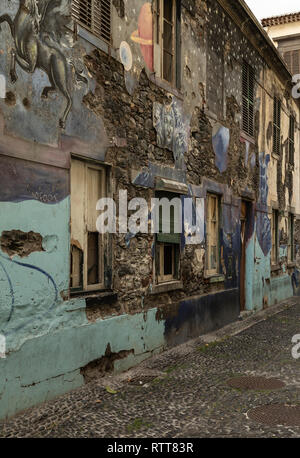 Ein Bild von dem, was nach außen in schönen Farben und Kunstwerken Schuß in der Altstadt von Funchal, Madeira, Portugal abgedeckt Stockfoto