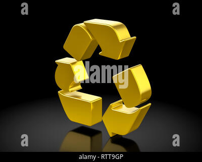 Gold bereiten Symbol auf schwarzem Hintergrund. 3D-Darstellung. Stockfoto