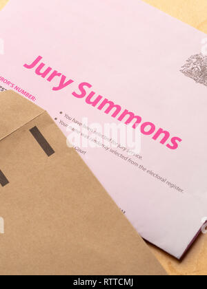 Jury service Karten schreiben. Großbritannien Stockfoto