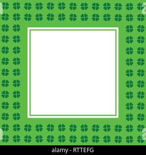 Grüne nahtlose Muster mit Klee, shamrock Blätter für St. Patrick's Day. Urlaub Symbol mit Rahmen, Rahmen für Text, für Grußkarten, Banner Stock Vektor
