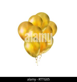Helle Haufen Luxus goldene Luftballons isoliert auf weißem Stock Vektor