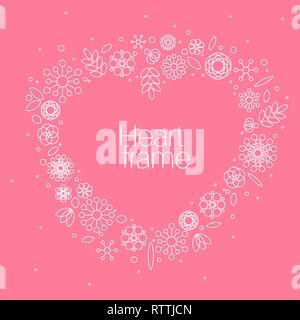 Minimalistische floral heart frame von einfachen Blumen aus Grundformen gemacht Stock Vektor