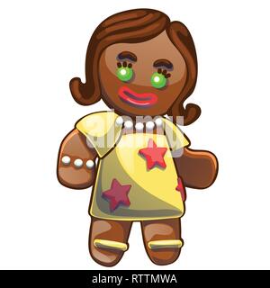 Gingerbread Man dekoriert farbiger Zuckerglasur auf weißem Hintergrund. Holiday Cookie in Form von Mädchen. Vektor cartoon Close-up Abbildung. Stock Vektor