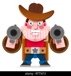 Cowboy mit zwei Pistolen in einem Wild West Cape. Vector Illustration Stock Vektor