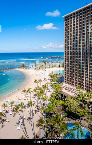 Berühmten Waikiki Beach auf der hawaiianischen Insel Oahu. Stockfoto