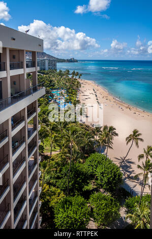 Berühmten Waikiki Beach auf der hawaiianischen Insel Oahu. Stockfoto