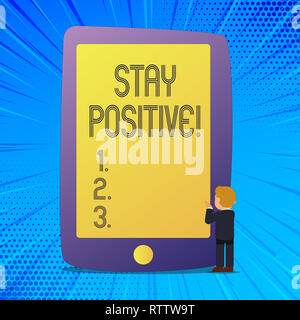 Schreiben Hinweis angezeigt bleiben positiv. Business foto Präsentation optimistisch motiviert gute Haltung hoffnungsvoll inspirieren. Stockfoto