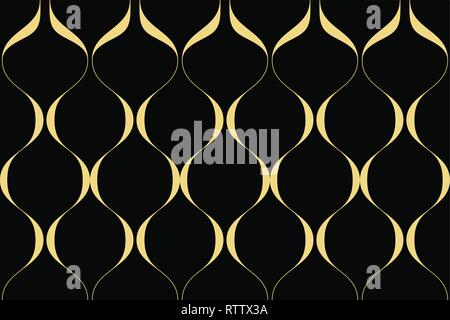 Nahtlose, abstrakte Muster mit kurvigen Gold farbigen Linien bilden Retro geometrischen Formen. Luxuriöse, dekorative vector Art. Stock Vektor