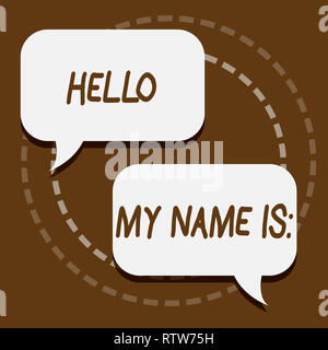 Text Zeichen angezeigt Hallo mein Name ist. Konzeptionelle foto Sitzung jemand neue Einführung Interview Präsentation Stockfoto
