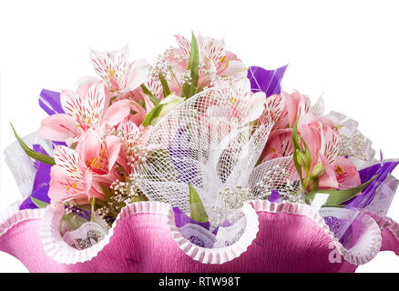 Blumenstrauß von alstroemeria auf weißem Hintergrund closeup isoliert Stockfoto