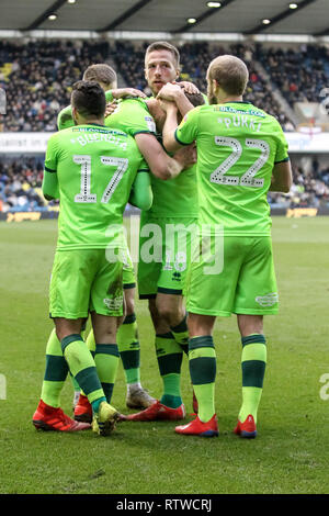 Washington, United States. 02 Mär, 2019. Us-Christoph Zimmermann von Norwich City Kerben zu machen es 1-2 während der efl Sky Bet Championship Match zwischen Millwall und Norwich City an der Höhle, London, England am 2. März 2019. Foto von Ken Funken. Nur die redaktionelle Nutzung, eine Lizenz für die gewerbliche Nutzung erforderlich. Keine Verwendung in Wetten, Spiele oder einer einzelnen Verein/Liga/player Publikationen. Stockfoto