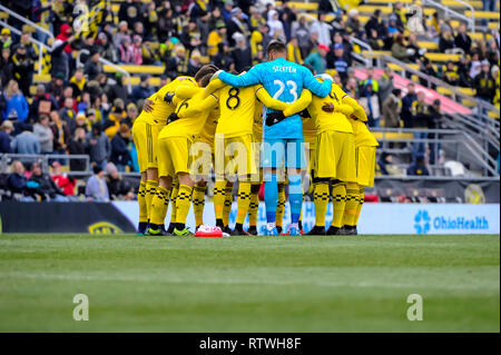 Samstag, März 02, 2019: Columbus Crew SC vor der ersten Hälfte der Partie zwischen New York Red Bulls und Columbus Crew SC in den Saisonauftakt in MAPFRE Stadium, in Columbus, OH. Pflichtfeld Foto: Dorn Byg/Cal Sport Media. Columbus Crew SC 0 - New York Red Bulls 0 Stockfoto