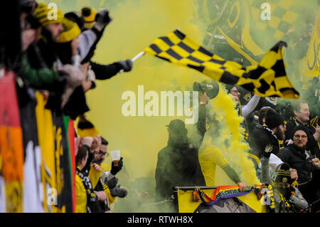 Samstag, März 02, 2019: Columbus Crew SC-Fans in der ersten Hälfte der Partie zwischen New York Red Bulls und Columbus Crew SC in den Saisonauftakt in MAPFRE Stadium, in Columbus, OH. Pflichtfeld Foto: Dorn Byg/Cal Sport Media. Columbus Crew SC 1 - New York Red Bulls 1. Stockfoto