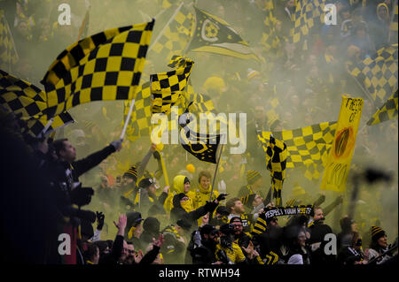 Samstag, März 02, 2019: Columbus Crew SC-Fans in der ersten Hälfte der Partie zwischen New York Red Bulls und Columbus Crew SC in den Saisonauftakt in MAPFRE Stadium, in Columbus, OH. Pflichtfeld Foto: Dorn Byg/Cal Sport Media. Columbus Crew SC 0 - New York Red Bulls 0 Stockfoto