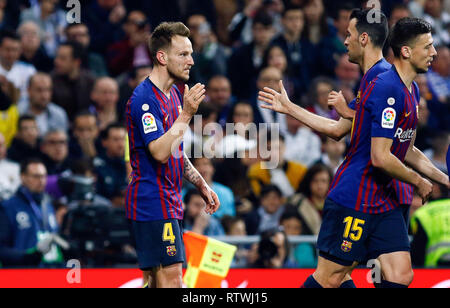 FC Barcelona Ivan Rakitic während La Liga Match zwischen Real Madrid und FC Barcelona im Santiago BernabÈu in Madrid. Endergebnis: Real Madrid 0 - 1 FC Barcelona Stockfoto