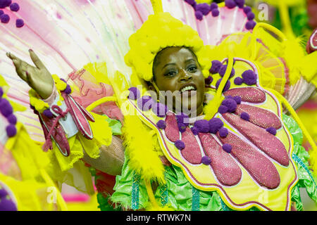 SP - Sao Paulo - 01/03/2019 - Samba Schule Paraden spezielle Gruppe Sao Paulo Tag 2 - mocidade Alegre tritt in die Allee an der Anhembi sambodromo in Sao Paulo, in der zweiten Nacht von Paraden der besondere Gruppe. Foto: Suamy Beydoun/AGIF Stockfoto