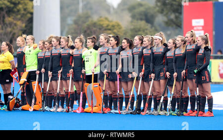 Changzhou, Provinz Jiangsu in China. 3 Mär, 2019. Spieler der Niederlande Pose vor dem 2019 FIH-PRO LEAGUE Frauen Liga Hockey Match gegen China in Changzhou, Provinz Jiangsu im Osten Chinas, 3. März 2019. Die Niederlande gewann 2-1. Credit: Yang Lei/Xinhua/Alamy leben Nachrichten Stockfoto