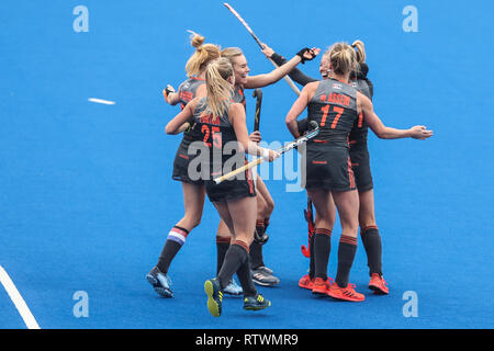 Changzhou, Provinz Jiangsu in China. 3 Mär, 2019. Spieler aus den Niederlanden Feiern während des 2019 FIH-PRO LEAGUE Frauen Liga Hockey Match gegen China in Changzhou, Provinz Jiangsu im Osten Chinas, 3. März 2019. Die Niederlande gewann 2-1. Credit: Yang Lei/Xinhua/Alamy leben Nachrichten Stockfoto