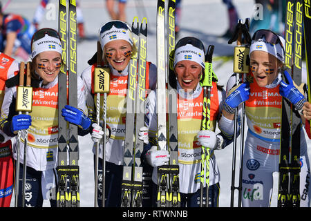 Von links nach rechts: Ebbs, KARLSSON Frida, Charlotte Kalla, NILSSON Stina (Alae SWE), team Foto, Team, Team, Foto, Platz 2 Links. Cross country Damen 4 x 5 km Staffel Classic/Kostenlos, cross country Frauen Relais Classic/Freestyle FIS Nordische Ski-WM 2019 in Seefeld/Österreich vom 19.02.-03.03.2019. | Verwendung weltweit Stockfoto