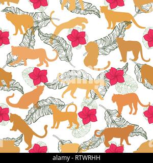 Nahtlose Muster von Hand gezeichnete Skizze Silhouetten von Leoparden. Vector Illustration. Stock Vektor