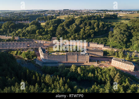 Luftbild übersicht Weltkulturerbe New Lanark in South Lanarkshire, Schottland. Stockfoto