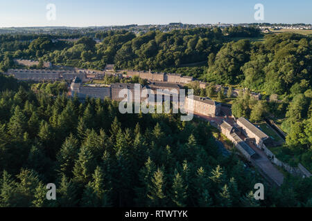 Luftbild übersicht Weltkulturerbe New Lanark in South Lanarkshire, Schottland. Stockfoto