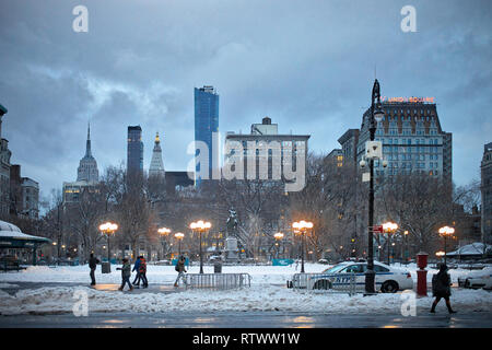 New York City, NY - Februar 09, 2017: Union Square Park an einem bewölkten Tag in New York City, NY Stockfoto