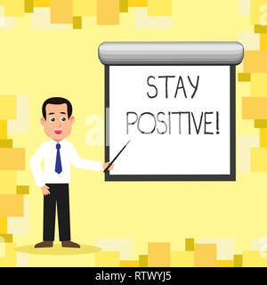 Wort schreiben Text bleiben positiv. Business Konzept für Optimistisch motiviert gute Haltung hoffnungsvoll inspirieren. Stockfoto