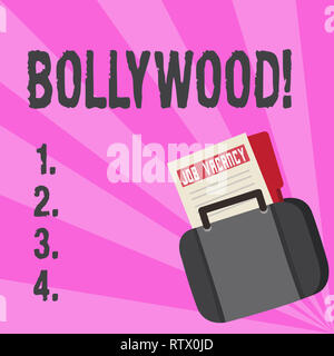 Konzeptionelle Hand schreiben Bollywood angezeigt. Business Foto Text das indische Kino eine Quelle der Unterhaltung unter der neuen Generation Stockfoto