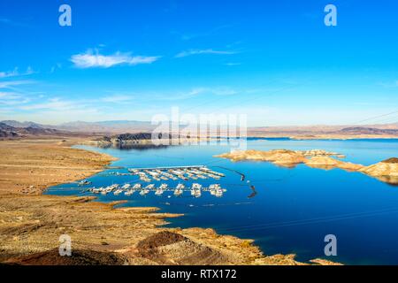 Lake Mead Lakeview übersehen, Blick über den See und den Lake Mead Marina, in der Nähe der Hoover Dam, Boulder City, früher Junction City Stockfoto