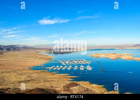 Lake Mead Lakeview übersehen, Blick über den See und den Lake Mead Marina, in der Nähe der Hoover Dam, Boulder City, früher Junction City Stockfoto