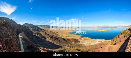 Lake Mead Lakeview übersehen, Blick über den See und den Lake Mead Marina, in der Nähe der Hoover Dam, Boulder City, früher Junction City Stockfoto