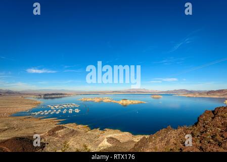 Lake Mead Lakeview übersehen, Blick über den See und den Lake Mead Marina, in der Nähe der Hoover Dam, Boulder City, früher Junction City Stockfoto