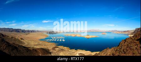 Lake Mead Lakeview übersehen, Blick über den See und den Lake Mead Marina, in der Nähe der Hoover Dam, Boulder City, früher Junction City Stockfoto