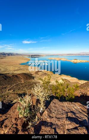 Lake Mead Lakeview übersehen, Blick über den See und den Lake Mead Marina, in der Nähe der Hoover Dam, Boulder City, früher Junction City Stockfoto