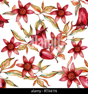 Schönen Aquarell nahtlose Muster mit Früchten und Blumen der Granatapfel Stockfoto