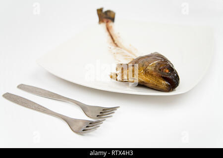 Gegessen, mit Kopf und Schwanz - Symbol von Elend Stockfoto