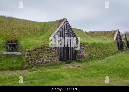 Historische Gebäude in Keldur Torfhaus Museum im Süden von Island Stockfoto