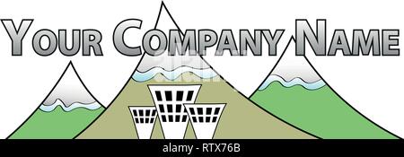 Business Company Logo mit Berge und Gebäude: Bearbeiten Sie den Text Stock Vektor