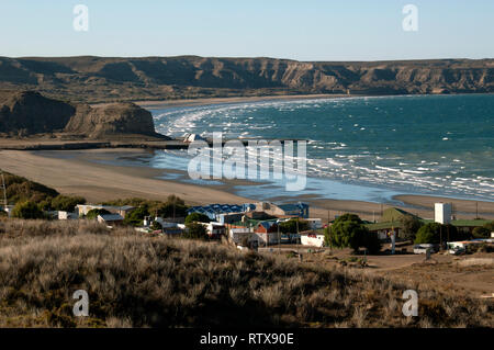 Luftaufnahme von Puerto Pirámides Strand, Puerto Piramides, die Halbinsel Valdes, Chubut, Argentinien Stockfoto