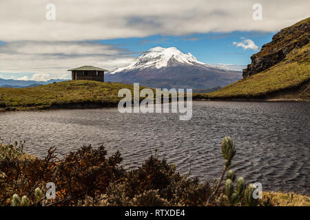 Lagunen und Sumpfgebiete der Cayambe-Coca finden und die antisana Vulkan im Hintergrund Stockfoto