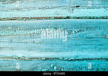 Textur Holz- Hintergrund - Holz- Verwitterten Bohlen mit alten abblätternde Farbe türkis Farbe bedeckt Stockfoto