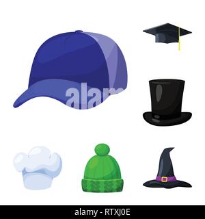 Isoliertes Objekt von Kopfbedeckungen und napper unterzeichnen. Satz von Kopfbedeckungen und Helm Vector Symbol für das Lager. Stock Vektor