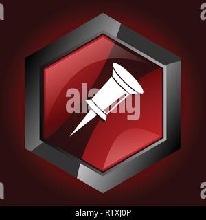 Pin-Sechskant glänzend Dunkelrot und schwarz Web Icon, Vector Illustration in eps 10. Stock Vektor