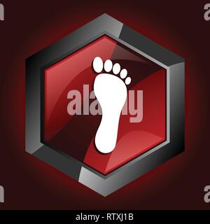 Fuß sechseckige glänzend Dunkelrot und schwarz Web Icon, Vector Illustration in eps 10. Stock Vektor